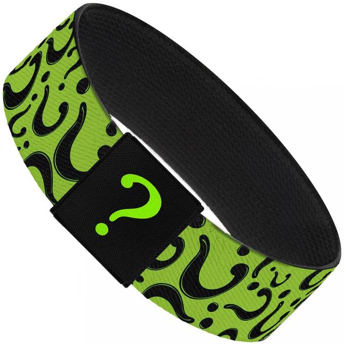 Elastic Bracelet - 1.0" - Question Mark Scattered Lime Green/Black