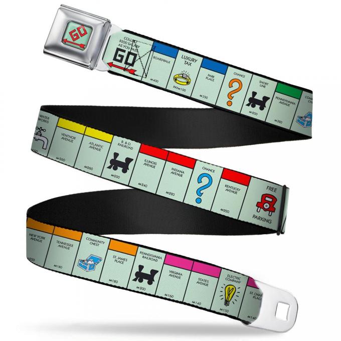 Monopoly GO Space Full Color Seatbelt Belt - American Monopoly Board Game Spaces Webbing