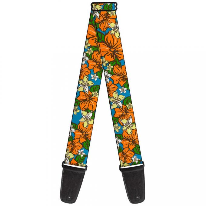 Guitar Strap - Hibiscus Collage Blue/Orange/Yellow