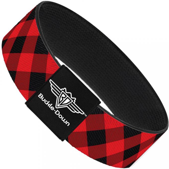 Buckle-Down Elastic Bracelet - Diagonal Buffalo Plaid Black/Red