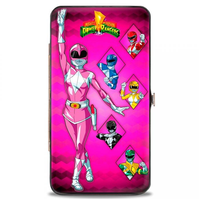 Hinged Wallet - MMPR Logo/Pink Ranger Standing Pose/Power Ranger Pose Blocks Pink