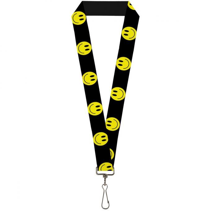 Buckle-Down Lanyard - Smiley Face Black/Yellow/Black