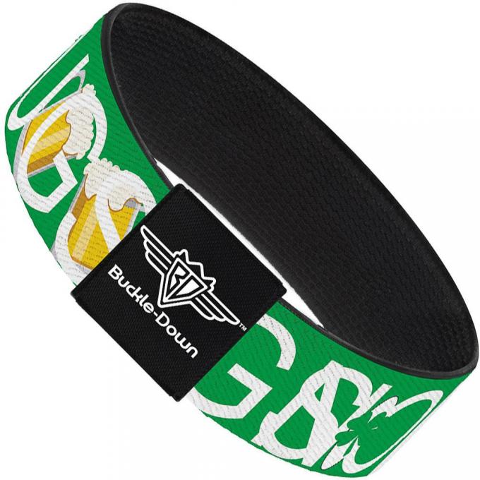 Buckle-Down Elastic Bracelet - St. Pat's MUG NOT DRUGS/Beer Mugs Green/White/Gold