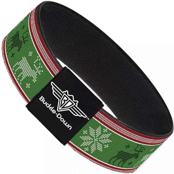 Buckle-Down Elastic Bracelet - Christmas Stitch Moose/Snowflakes Red/Green