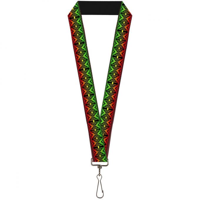 Buckle-Down Lanyard - Geomteric2 Black/Red/Yellow/Green