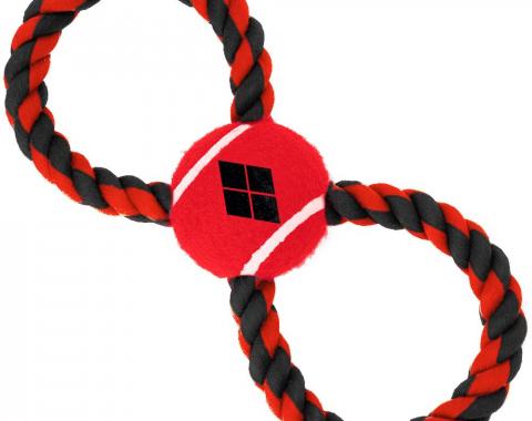 Dog Toy Rope Tennis Ball - Harley Quinn Diamond Icon Red/Black + Red/Black Rope