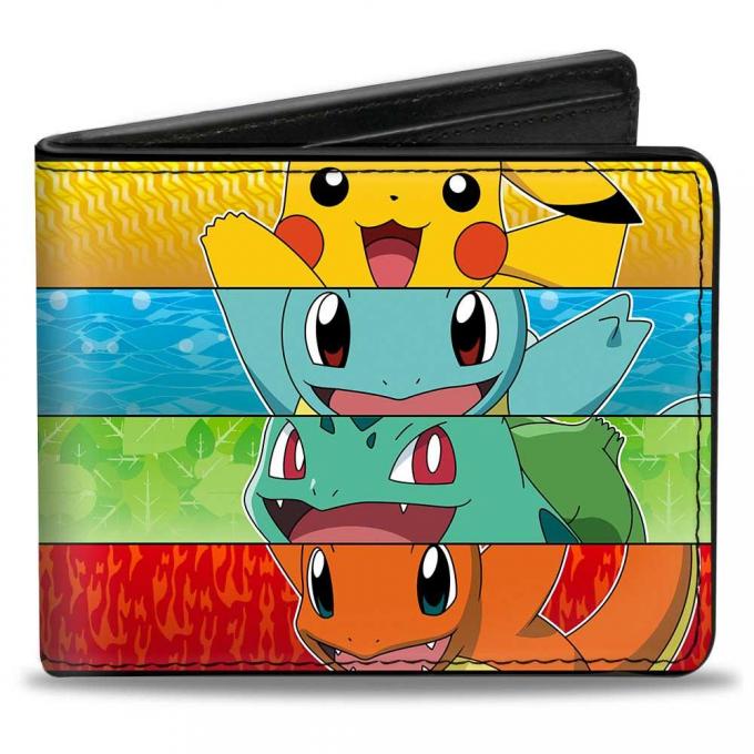 Bi-Fold Wallet - Pikachu & Kanto Starter POKEMON + POKEMON Type Stripe