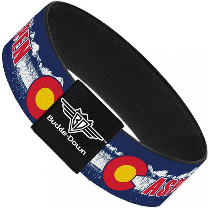 Buckle-Down Elastic Bracelet - Colorado ASPEN Flag/Snowy Mountains Weathered Blue/White/Red/Yellows