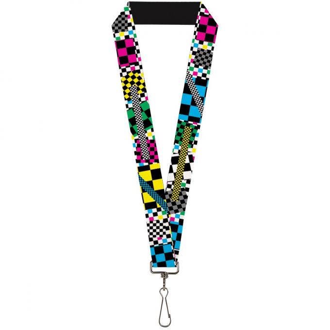 Buckle-Down Lanyard - Funky Checkers Black/White/Neon