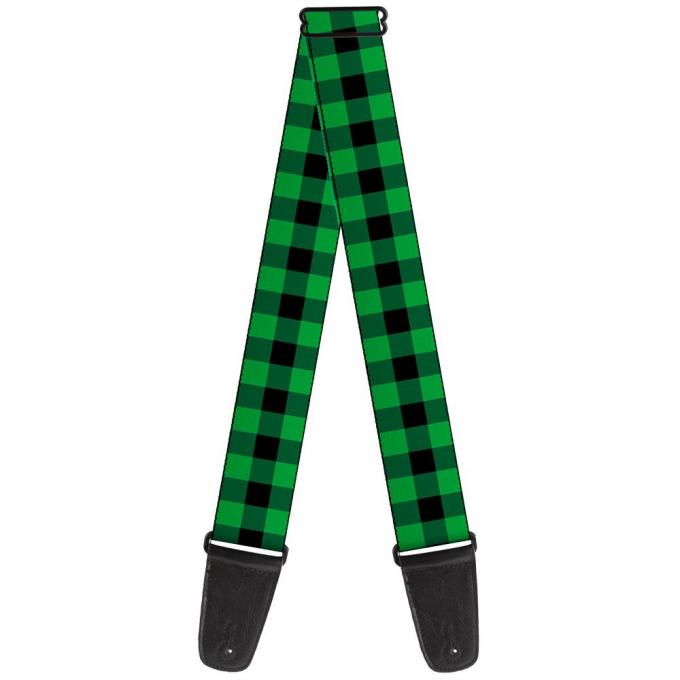 Guitar Strap - Buffalo Plaid Black/Neon Green