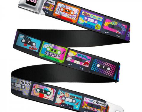 Nick 90'S Rewind Icon Full Color Black/Blue/Pink Seatbelt Belt - Nick 90's 13-Mash Up Cassette Tapes Black Webbing