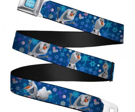 FROZEN Logo Full Color Blues Seatbelt Belt - Frozen Olaf Poses/Snowflakes Blues Webbing