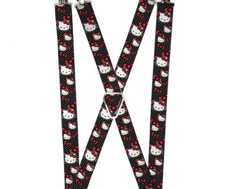 Suspenders - 1.0" - Hello Kitty Multi Face w/Diagonal Stripes/Bows Black/Gray/Red