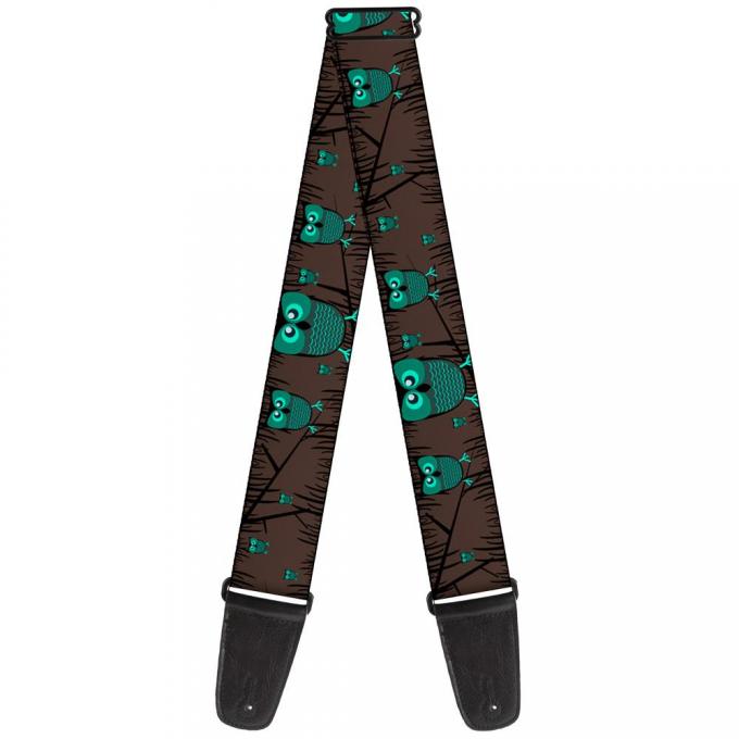 Guitar Strap - Owls in Trees Turquoise