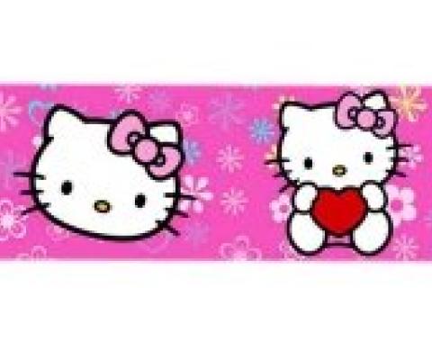Magnetic Web Belt HKT-Hello Kitty Face Flowers & Hearts Full Color Pink - 1.0" - Hello Kitty w/Heart/Face Flowers & Hearts Pink Webbing