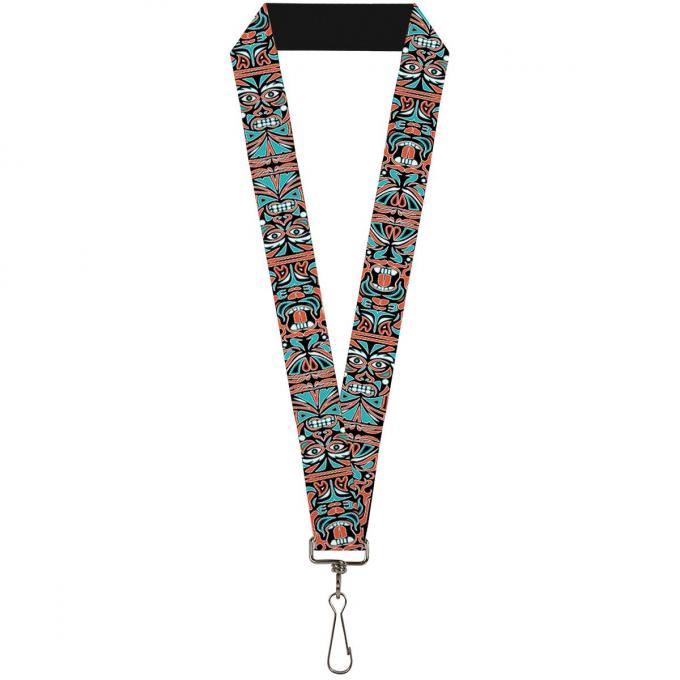 Buckle-Down Lanyard - Totem Carvings Black/White/Orange/Turquoise