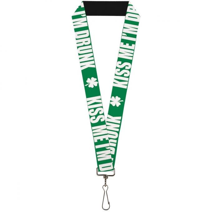Buckle-Down Lanyard - St. Pat's KISS ME I'M DRUNK/Shamrock Green/White