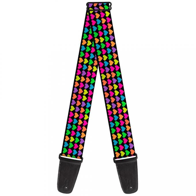 Guitar Strap - Mini Hearts Black/Multi Neon