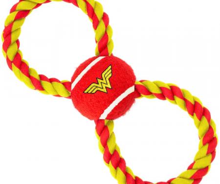 Dog Toy Rope Tennis Ball - Wonder Woman Logo Red/Yellow + Red/Yellow Rope