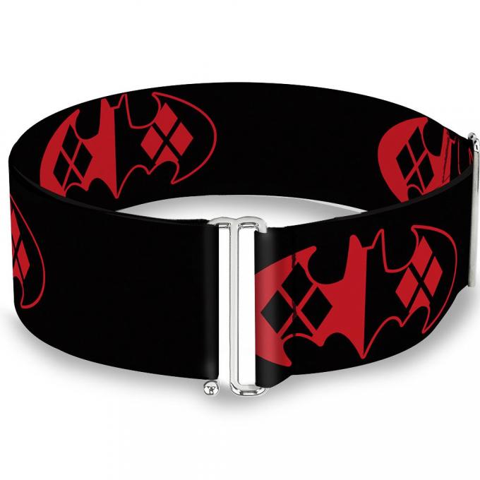 Cinch Waist Belt - Bat Logo/Harley Quinn Diamonds Black/Red - ONE SIZE