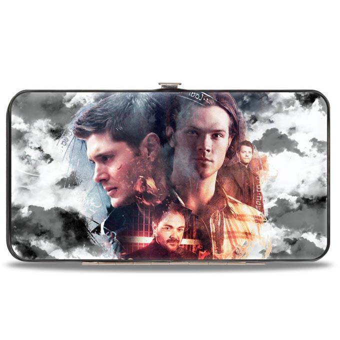 Hinged Wallet - Supernatural 4-Character Collage + Logo/Clouds Grays/Sepia