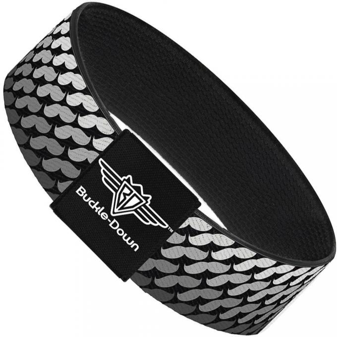 Buckle-Down Elastic Bracelet - Mustache Monogram Black/Grays