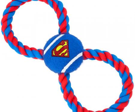 Dog Toy Rope Tennis Ball - Superman Shield Blue + Blue/Red Rope