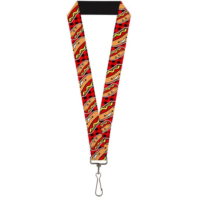 Buckle-Down Lanyard - Hot Dogs/Buffalo Plaid Black/Red