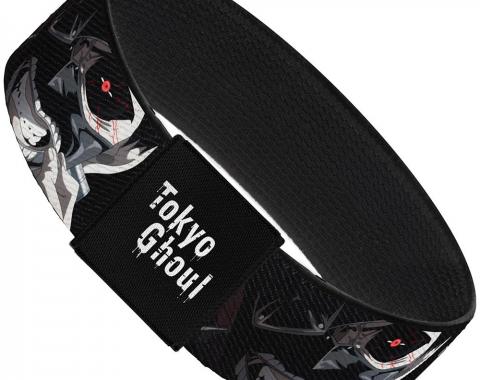 Elastic Bracelet - 1.0" - TOKYO GHOUL Kanji/Ken Kaneki Face CLOSE-UP Black/White