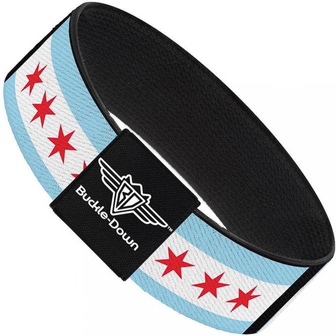 Buckle-Down Elastic Bracelet - Chicago Flags/Black