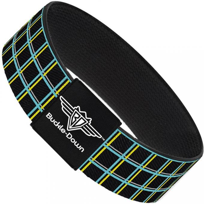 Buckle-Down Elastic Bracelet - Wire Grid Black/Turquoise/Yellow