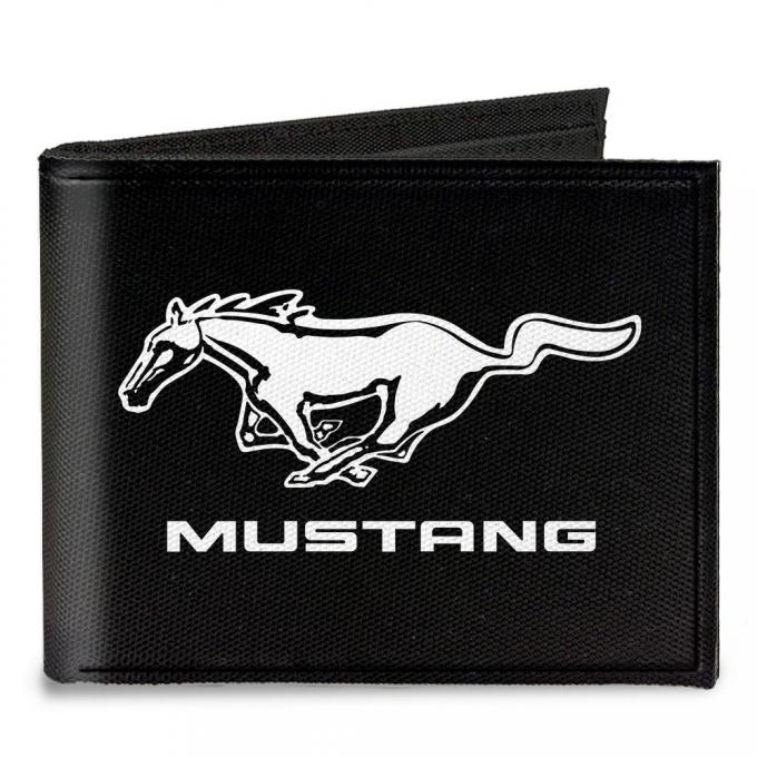 Canvas Bi-Fold Wallet - Ford Mustang Black/White Logo CENTERED