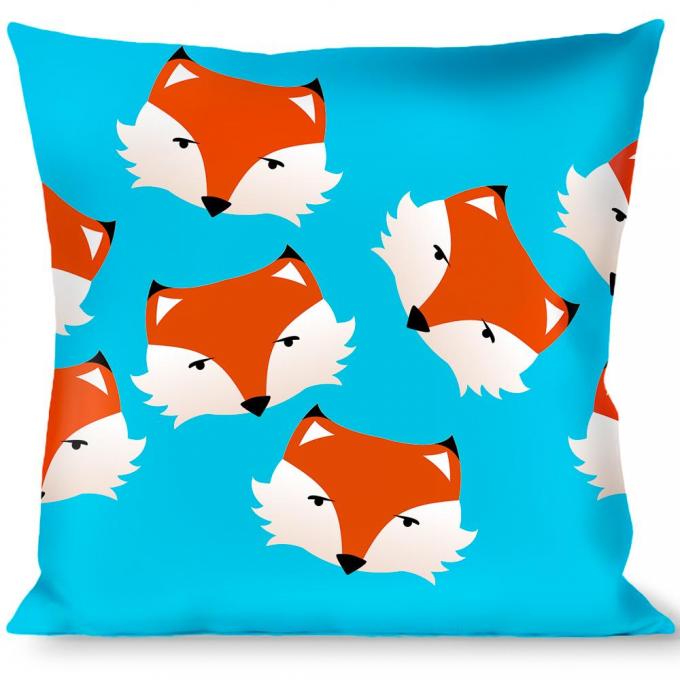 Buckle-Down Throw Pillow - Fox Face Scattered Sky Blue