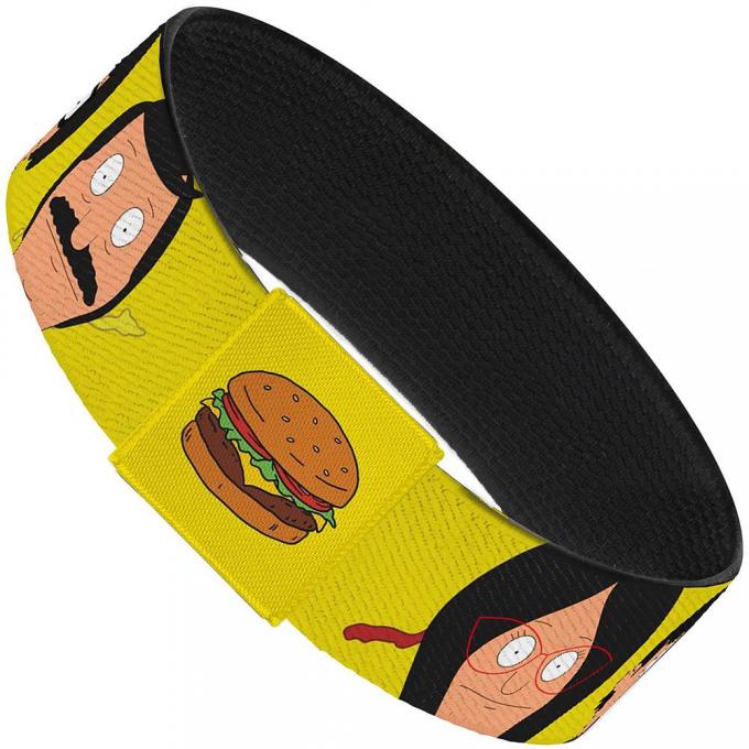 Elastic Bracelet - 1.0" - Belcher Family Faces CLOSE-UP Yellow + Hamburger Yellow