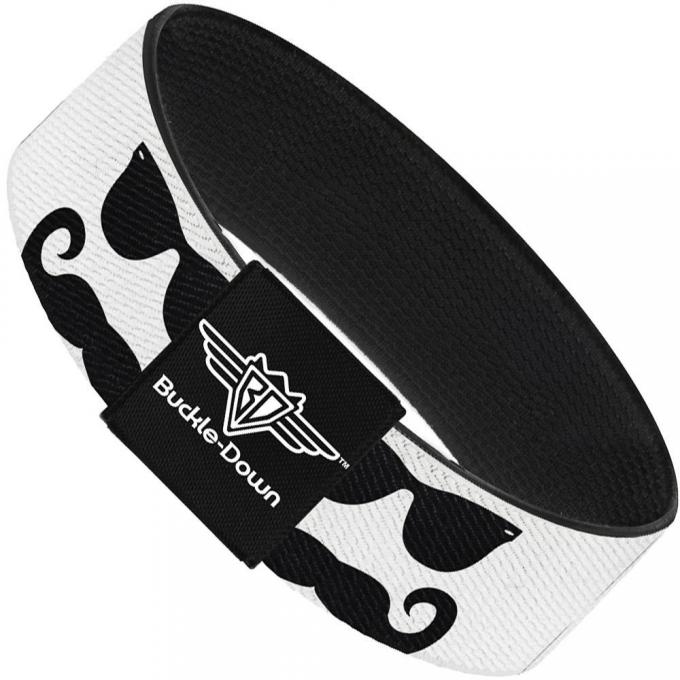 Buckle-Down Elastic Bracelet - Sunglasses & Mustache White/Black