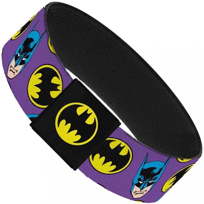 Elastic Bracelet - 1.0" - Batman Face/Bat Signal Scattered Purple