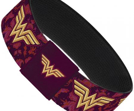 Elastic Bracelet - 1.0" - Wonder Woman Logo/Floral Collage Purple/Pinks/Gold