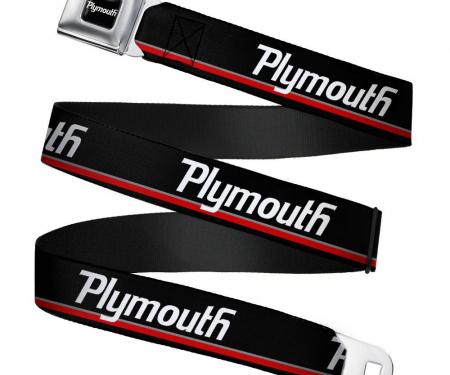 PLYMOUTH Text Logo Full Color Black/White Seatbelt Belt - PLYMOUTH Text/Stripe Black/White/Gray/Red Webbing