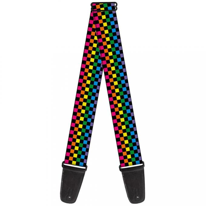 Guitar Strap - Checker Black/Neon Rainbow