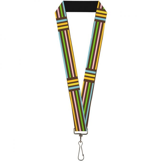 Buckle-Down Lanyard - Stripe Blocks Brown/Multi Pastel