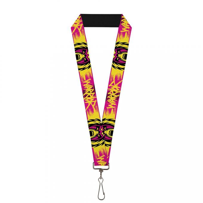 Lanyard - 1.0" - Ultimate Warrior Face CLOSE-UP/WARRIOR Stripe Pinks/Yellows/Black