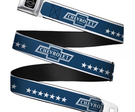 Chevy Seatbelt Belt - 1933 CHEVROLET Bowtie/Stars Blue/White Webbing