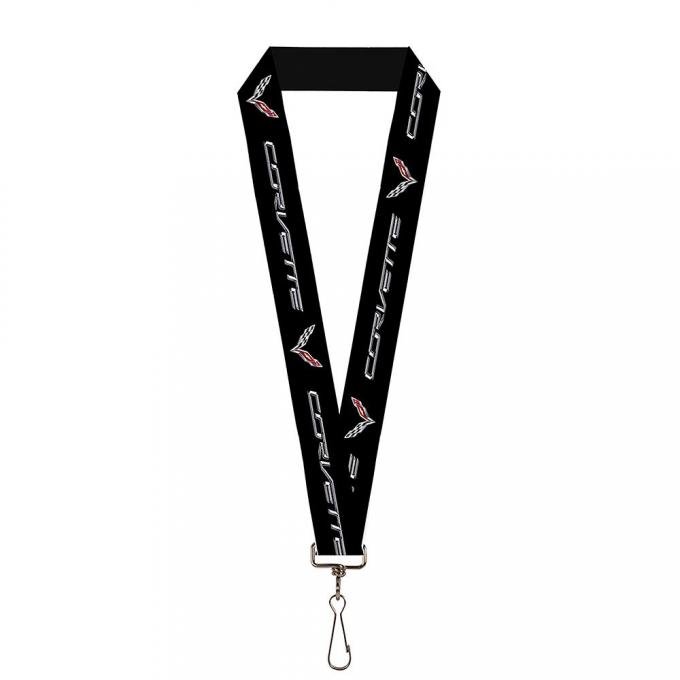 Lanyard - 1.0" - CORVETTE/C7 Logo Black/Silver/Red