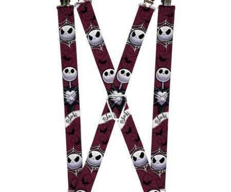 Suspenders - 1.0" - Nightmare Before Christmas Jack Face/Corpse Pose JACK Banner Reds/Black/White/Grays