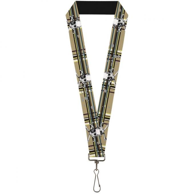 Buckle-Down Lanyard - Skull & Cross Bones Plaid Tan