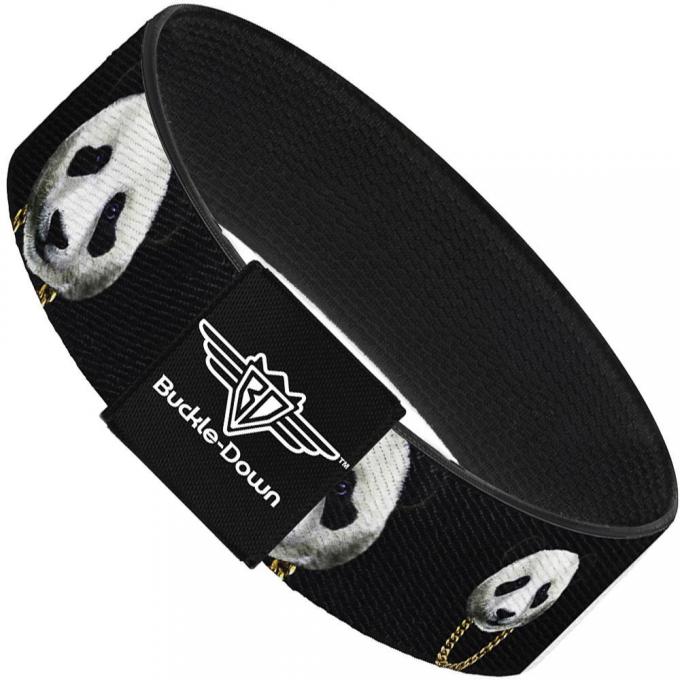 Buckle-Down Elastic Bracelet - Panda w/Gold Chain Black