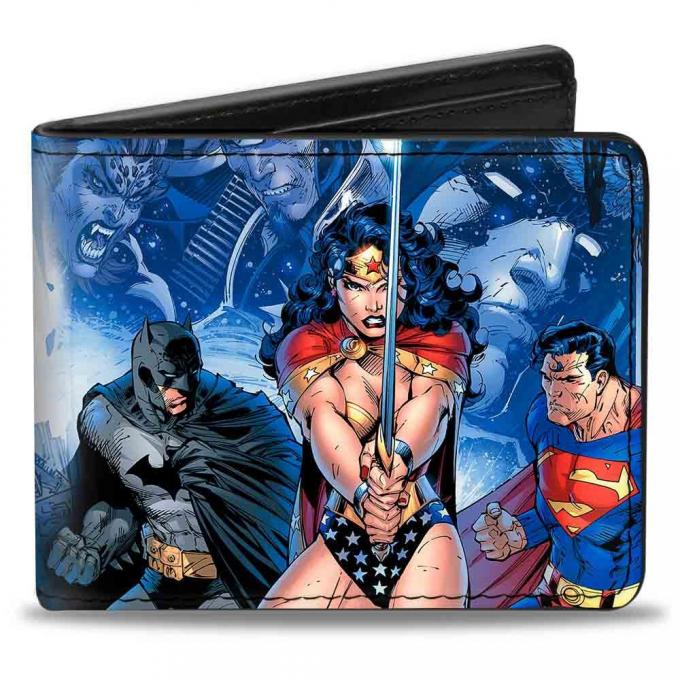 Bi-Fold Wallet - Justice League Infinite Crisis Issue #1 Trinity Group Cover Pose + Capes/Sword Blues