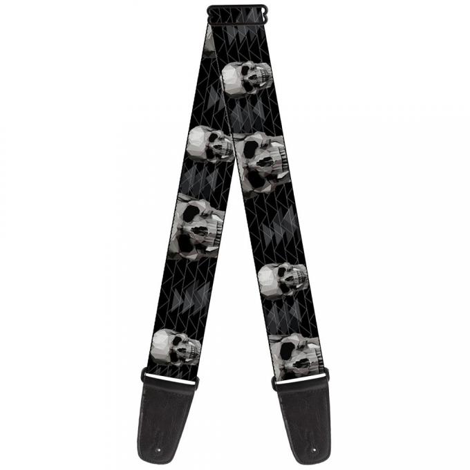 Guitar Strap - Geometric 3-D Skull Face/Chevron Black/Grays/White