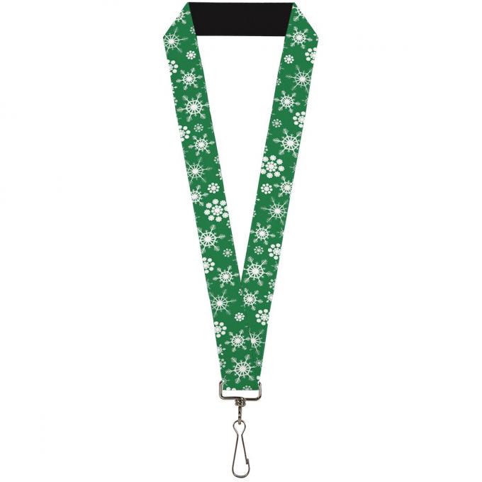 Buckle-Down Lanyard - Snowflakes Green/White
