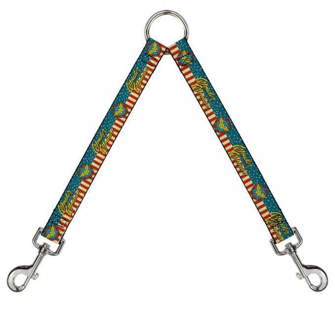 Dog Leash Splitter - WONDER WOMAN/Logo Americana Red/White/Blue/Yellow